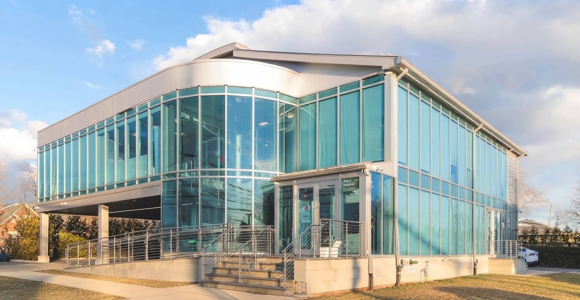 The glass-fronted building that houses the practice